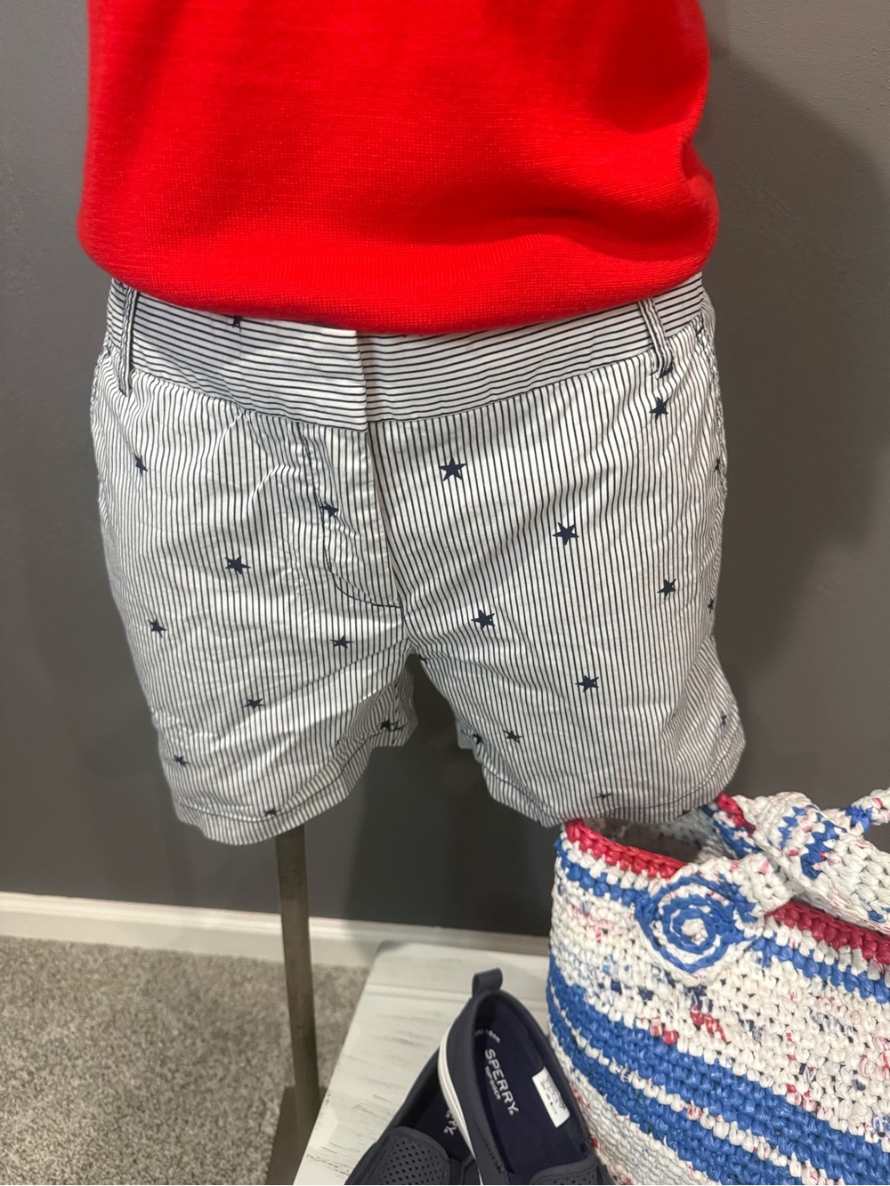 Izod White Pinstripe Shorts with Navy Stars